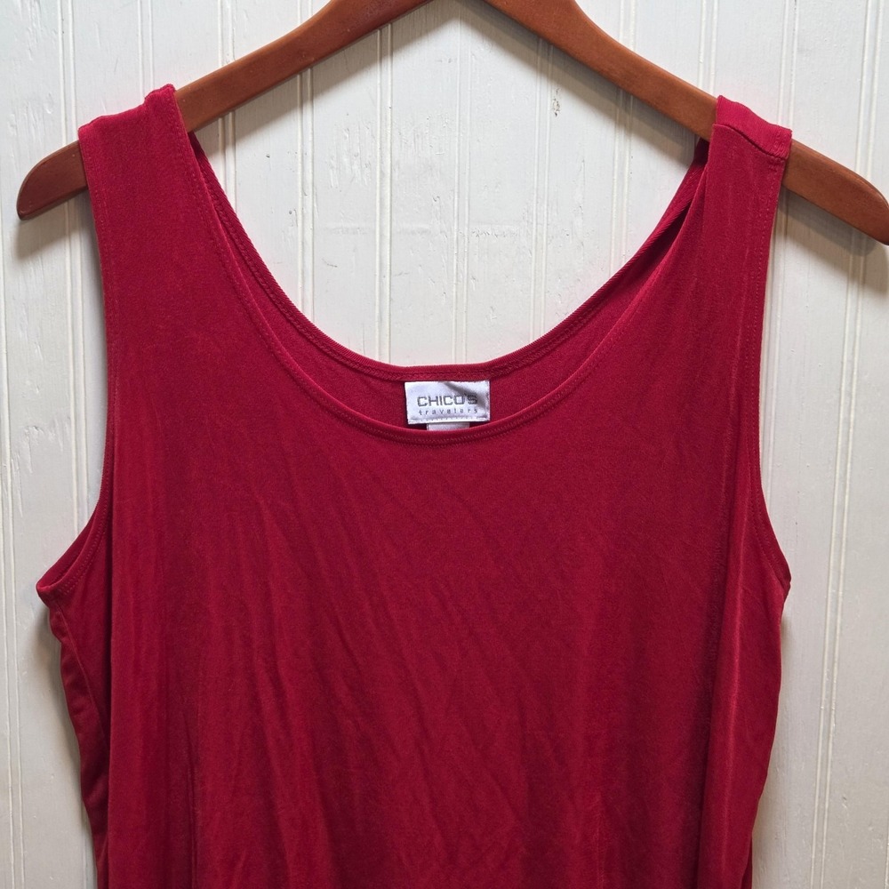 Chico's Tank Top Womens 3 Red Travelers Scoop Neck Stretch Basic Jersey Top